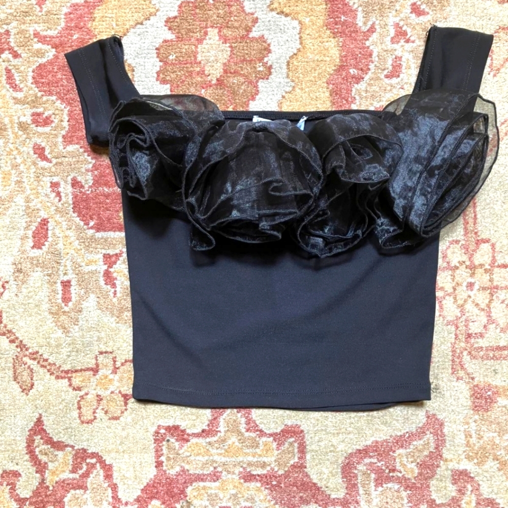 Zara Black Ruffled Off Shoulder Top